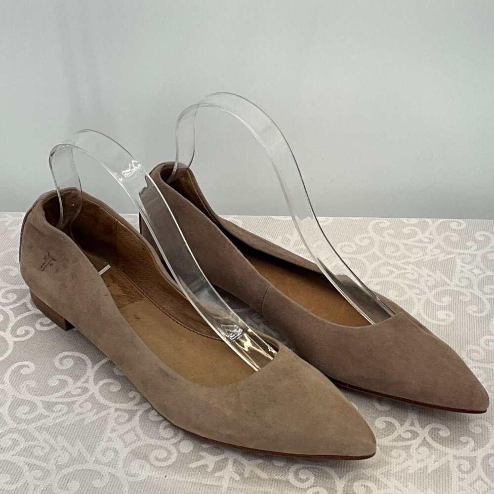 Frye Women's 3472073 Pointed Toe Leather Flats Taupe Size 7M